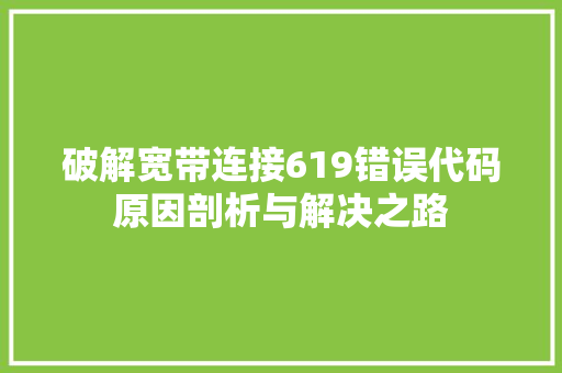 破解宽带连接619错误代码原因剖析与解决之路