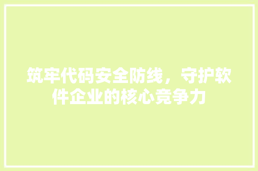 筑牢代码安全防线，守护软件企业的核心竞争力