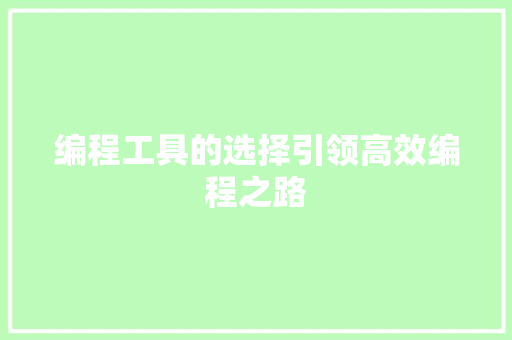 编程工具的选择引领高效编程之路