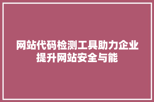 网站代码检测工具助力企业提升网站安全与能
