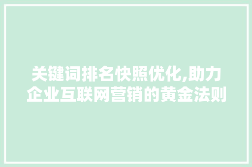 关键词排名快照优化,助力企业互联网营销的黄金法则