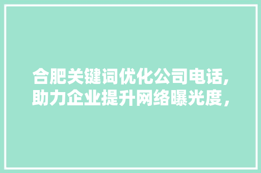 合肥关键词优化公司电话,助力企业提升网络曝光度，抢占市场先机