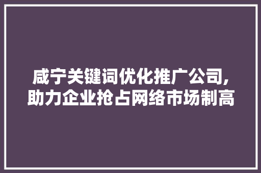 咸宁关键词优化推广公司,助力企业抢占网络市场制高点
