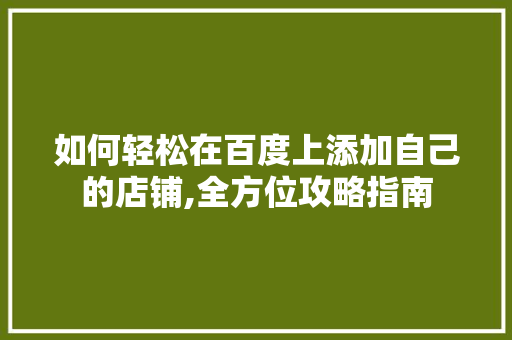 如何轻松在百度上添加自己的店铺,全方位攻略指南