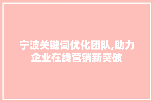 宁波关键词优化团队,助力企业在线营销新突破