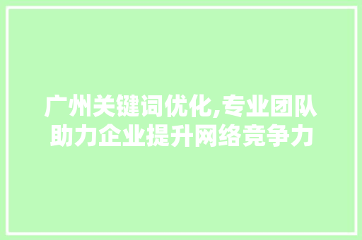 广州关键词优化,专业团队助力企业提升网络竞争力