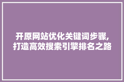 开原网站优化关键词步骤,打造高效搜索引擎排名之路