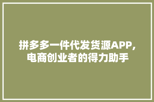 拼多多一件代发货源APP,电商创业者的得力助手