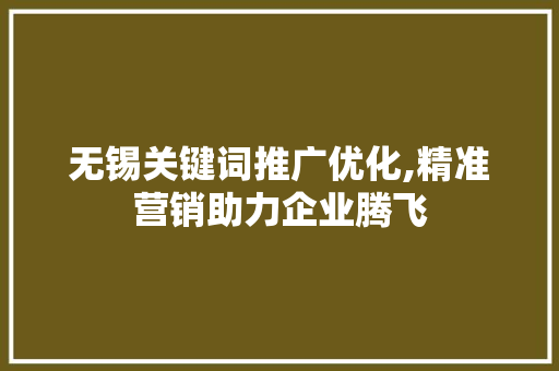 无锡关键词推广优化,精准营销助力企业腾飞