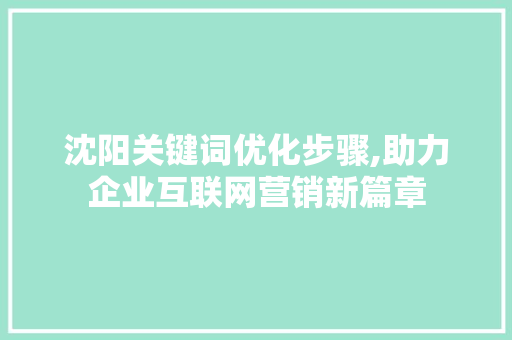 沈阳关键词优化步骤,助力企业互联网营销新篇章