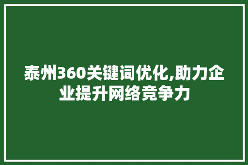 泰州360关键词优化,助力企业提升网络竞争力