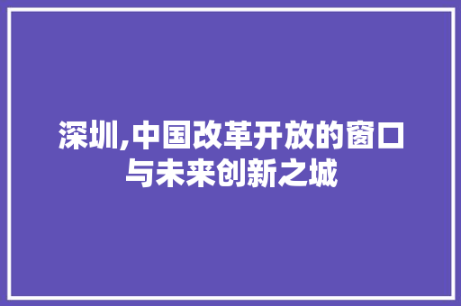 深圳,中国改革开放的窗口与未来创新之城