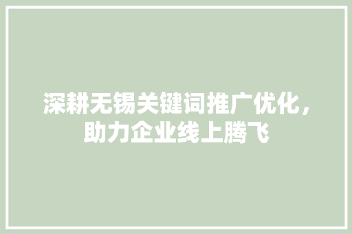 深耕无锡关键词推广优化，助力企业线上腾飞