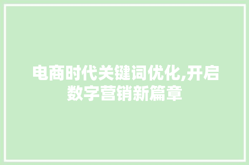 电商时代关键词优化,开启数字营销新篇章