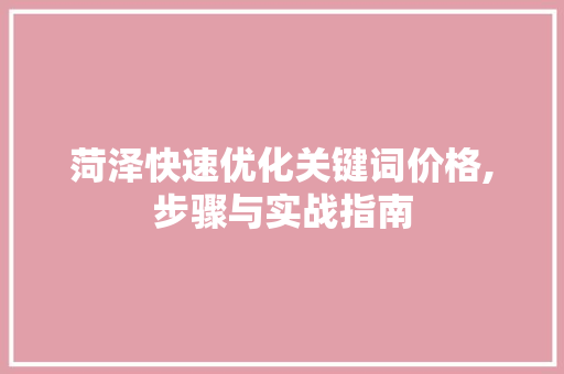 菏泽快速优化关键词价格,步骤与实战指南