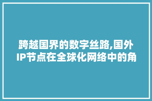 跨越国界的数字丝路,国外IP节点在全球化网络中的角色与影响