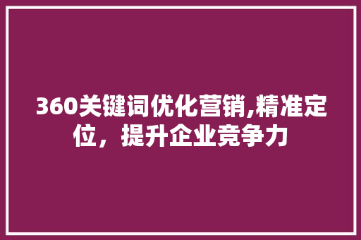 360关键词优化营销,精准定位，提升企业竞争力