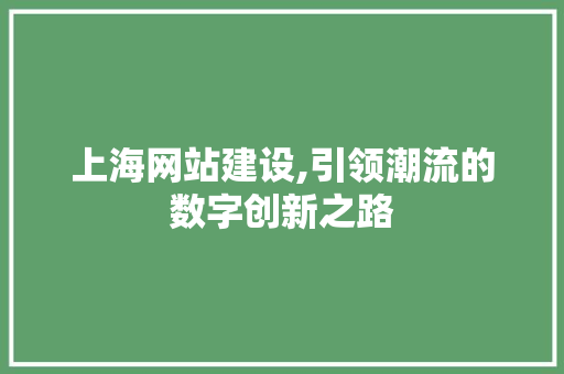 上海网站建设,引领潮流的数字创新之路