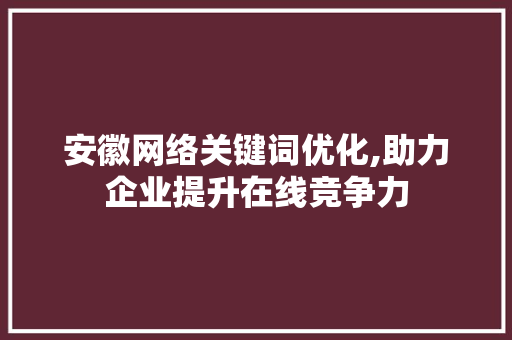 安徽网络关键词优化,助力企业提升在线竞争力