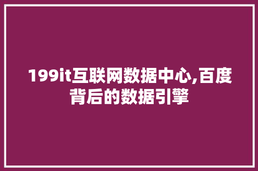 199it互联网数据中心,百度背后的数据引擎