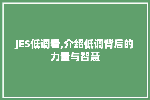 JES低调看,介绍低调背后的力量与智慧