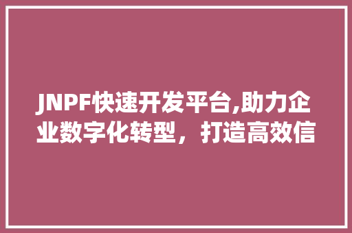 JNPF快速开发平台,助力企业数字化转型，打造高效信息化解决方法