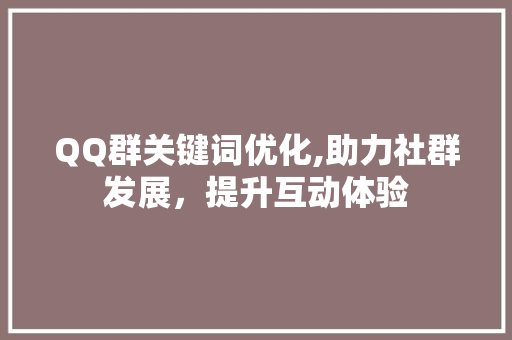 QQ群关键词优化,助力社群发展，提升互动体验