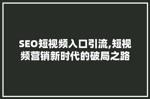 SEO短视频入口引流,短视频营销新时代的破局之路