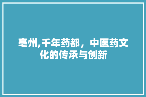 亳州,千年药都，中医药文化的传承与创新