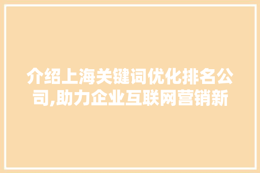 介绍上海关键词优化排名公司,助力企业互联网营销新篇章