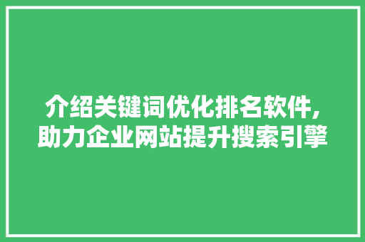 介绍关键词优化排名软件,助力企业网站提升搜索引擎排名的利器