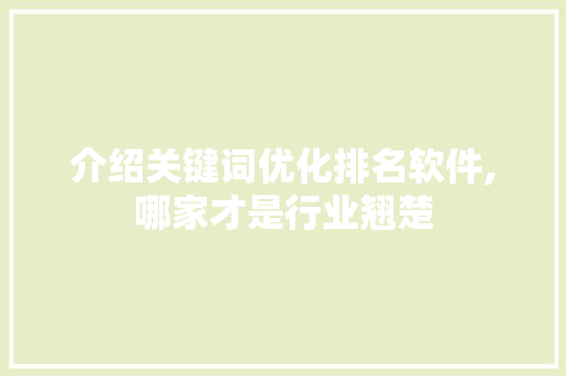 介绍关键词优化排名软件,哪家才是行业翘楚