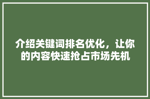 介绍关键词排名优化，让你的内容快速抢占市场先机