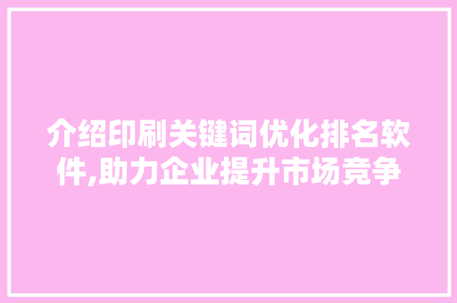介绍印刷关键词优化排名软件,助力企业提升市场竞争力