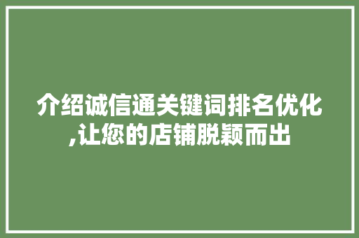 介绍诚信通关键词排名优化,让您的店铺脱颖而出