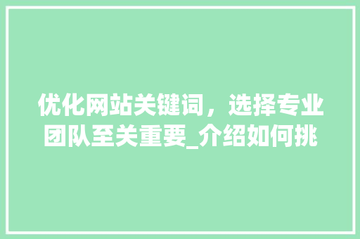 优化网站关键词，选择专业团队至关重要_介绍如何挑选最佳服务