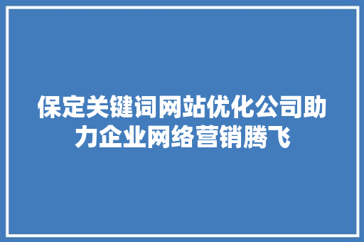 保定关键词网站优化公司助力企业网络营销腾飞