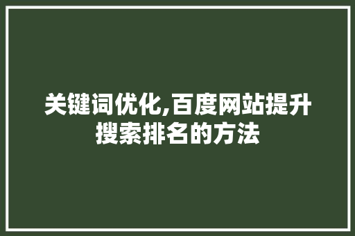 关键词优化,百度网站提升搜索排名的方法