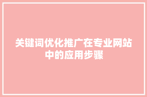 关键词优化推广在专业网站中的应用步骤