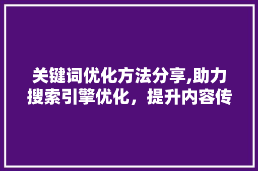 关键词优化方法分享,助力搜索引擎优化，提升内容传播力