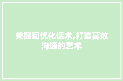 关键词优化话术,打造高效沟通的艺术