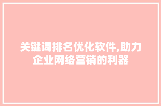 关键词排名优化软件,助力企业网络营销的利器