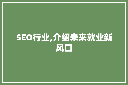 SEO行业,介绍未来就业新风口