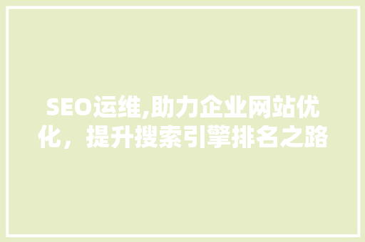 SEO运维,助力企业网站优化，提升搜索引擎排名之路