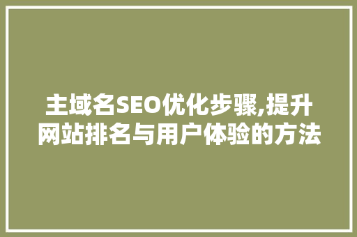 主域名SEO优化步骤,提升网站排名与用户体验的方法
