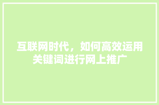 互联网时代，如何高效运用关键词进行网上推广