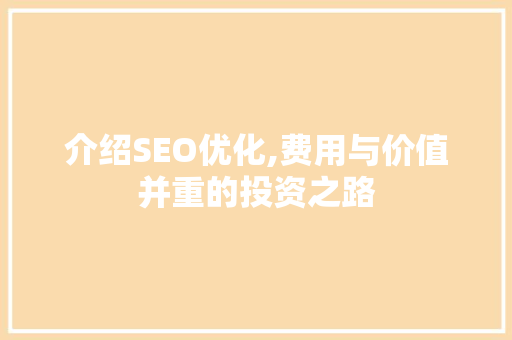介绍SEO优化,费用与价值并重的投资之路