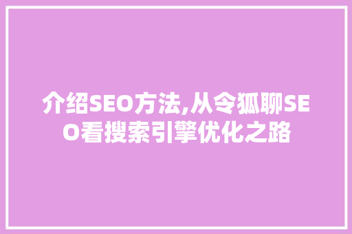 介绍SEO方法,从令狐聊SEO看搜索引擎优化之路