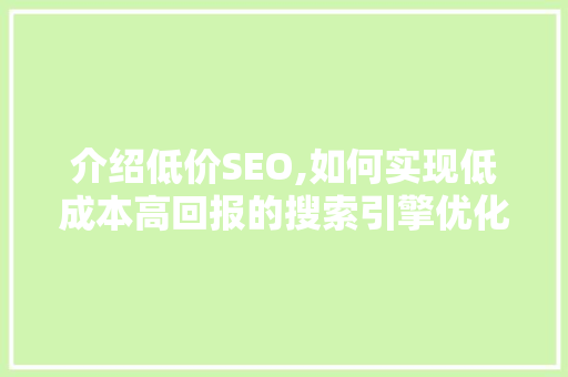 介绍低价SEO,如何实现低成本高回报的搜索引擎优化