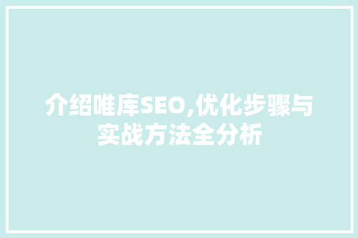 介绍唯库SEO,优化步骤与实战方法全分析
